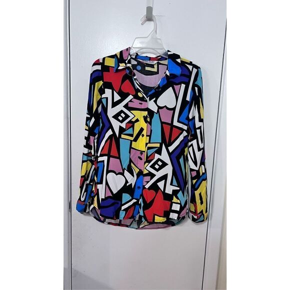 Big Dart Women's Abstract Long Sleeve Button-Down Shirt Multi-Color Size 6 UK - Picture 3 of 8
